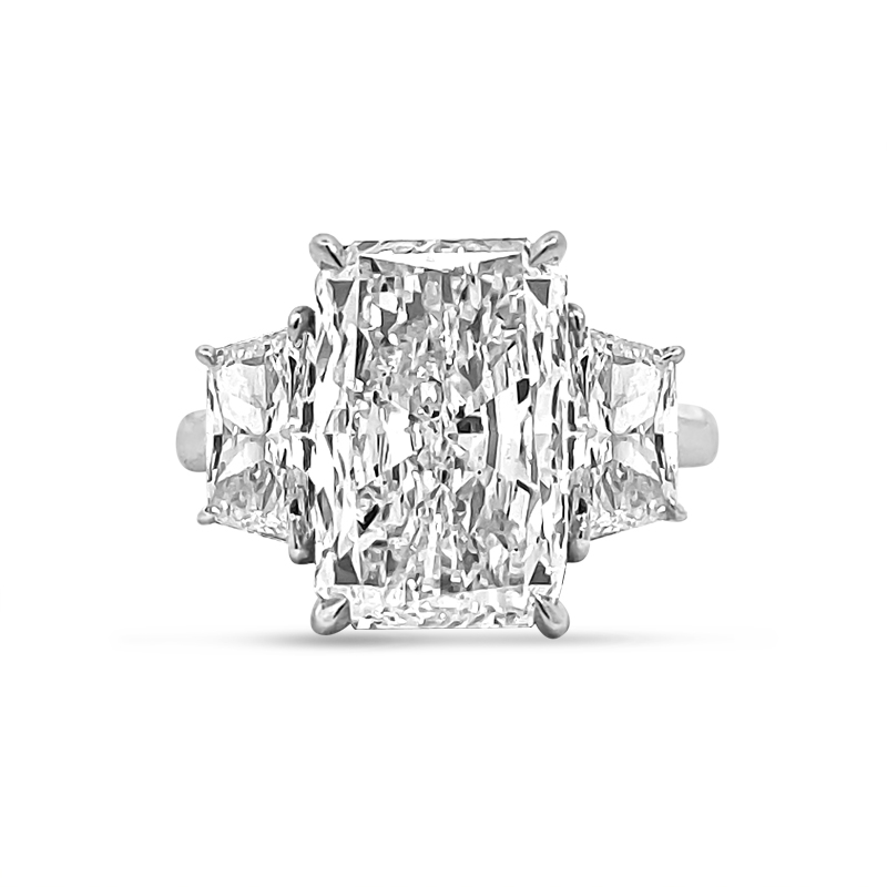 Large Radiant Cut Trapezoids Trilogy Diamond Engagement Ring