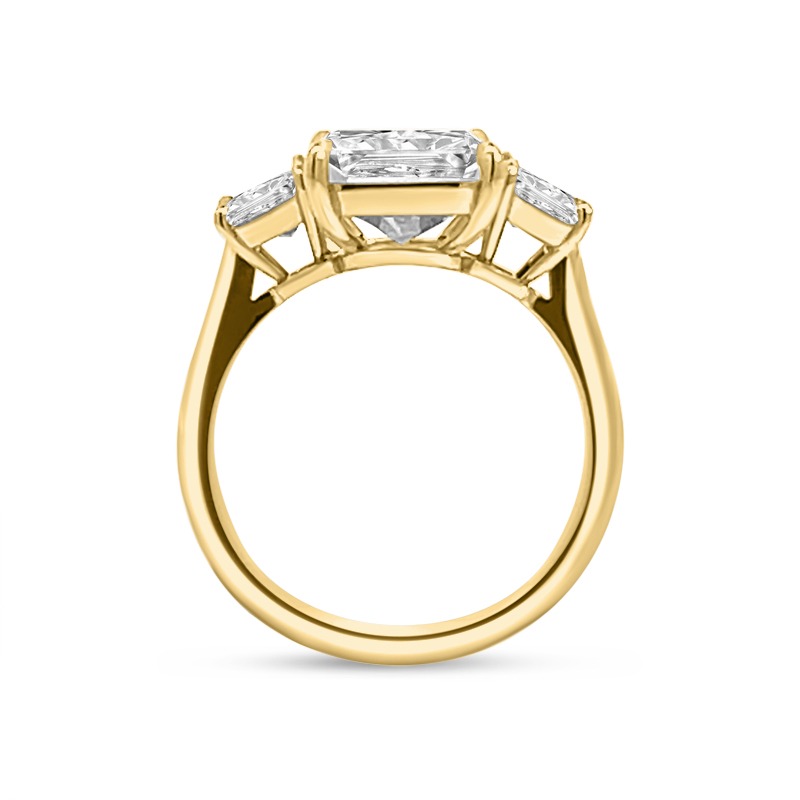 Large Radiant Cut Trapezoids Trilogy Yellow Gold Diamond Engagement Ring