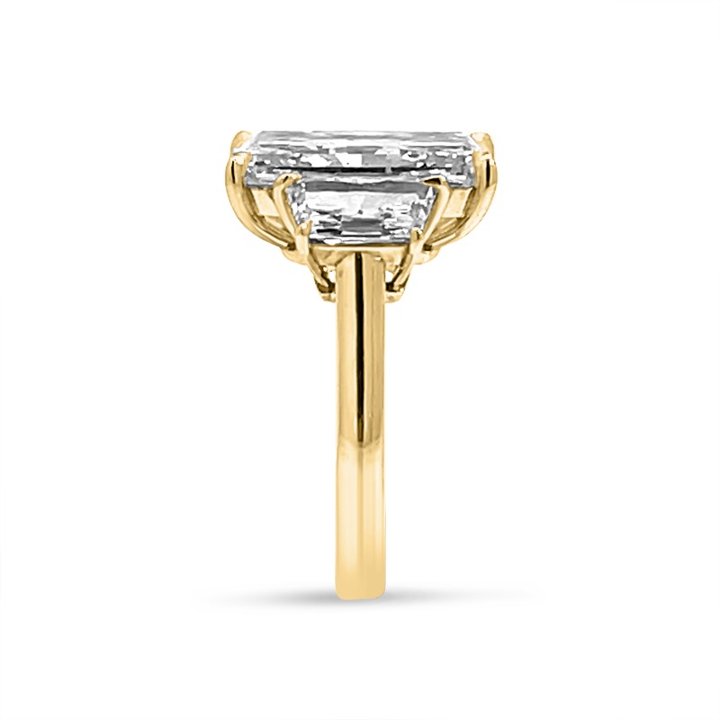 Large Radiant Cut Trapezoids Trilogy Yellow Gold Diamond Engagement Ring
