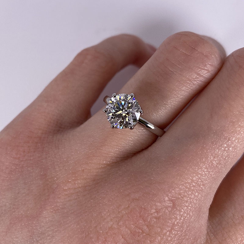 Large Round Cut Diamond Six Claw Solitaire Engagement Ring Reve