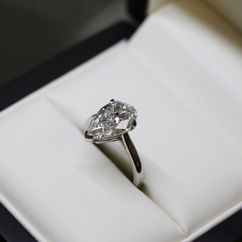 Large Pear Cut Diamond Solitaire Engagement Ring