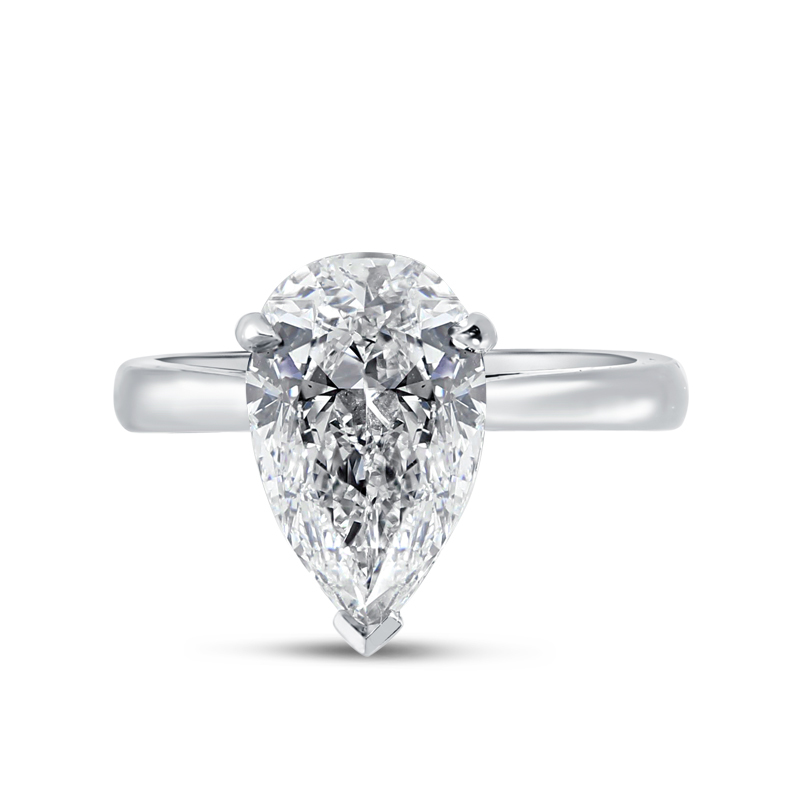 Large Pear Cut Diamond Solitaire Engagement Ring