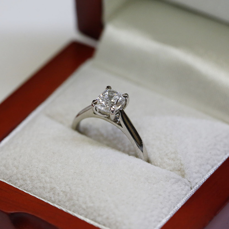 Cushion cut solitaire with diamond band shop