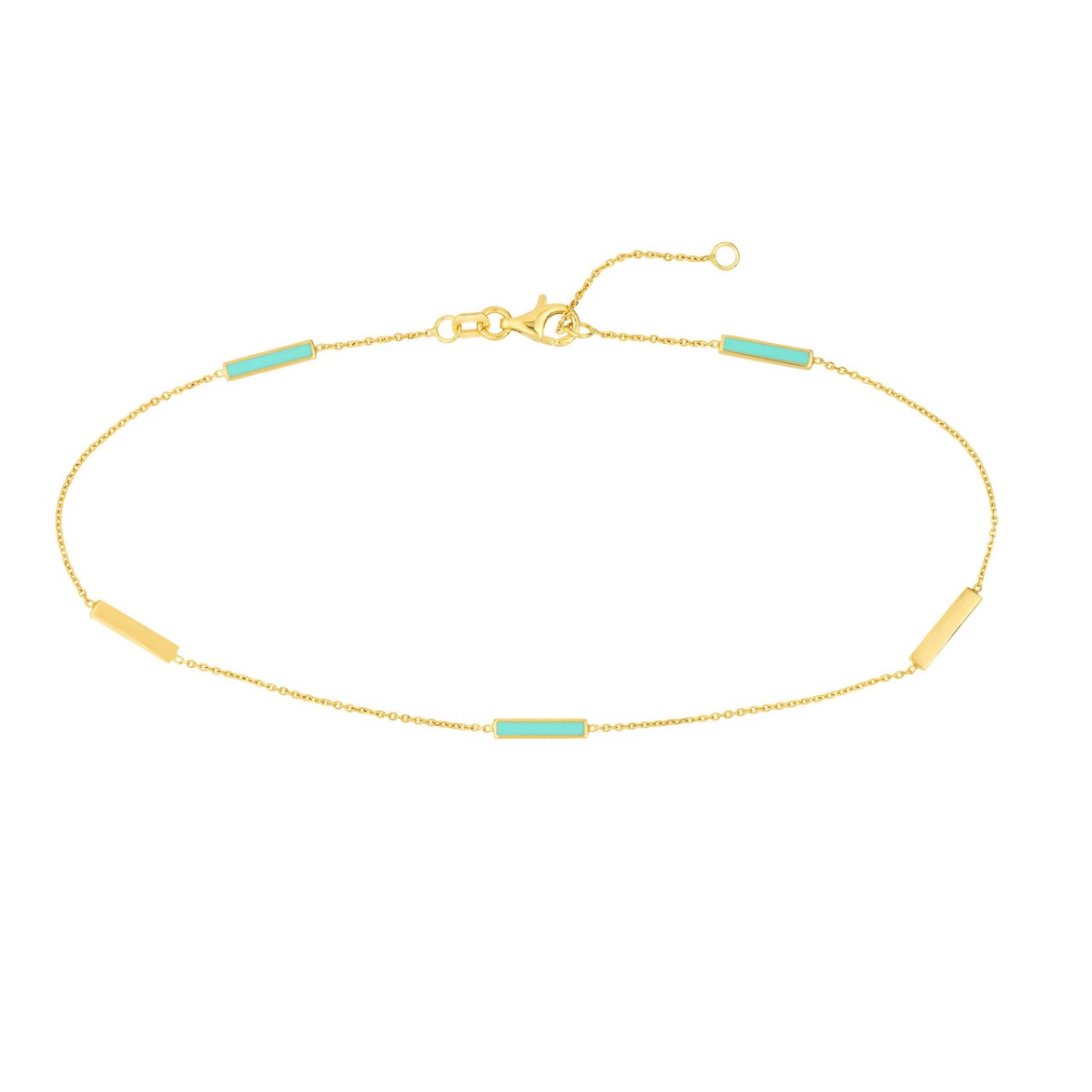 Turquoise Enamel Alternating Gold Bar Anklet