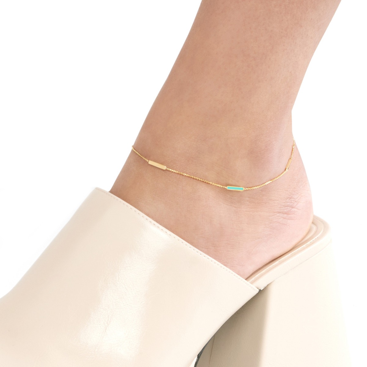 Turquoise Enamel Alternating Gold Bar Anklet