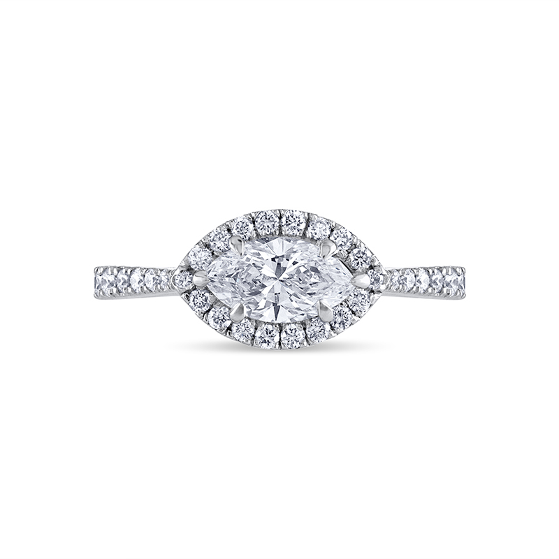 Lab Grown Marquise Cut Horizontal Diamond Halo Engagement Ring