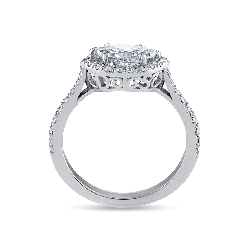 Lab Grown Marquise Cut Horizontal Diamond Halo Engagement Ring