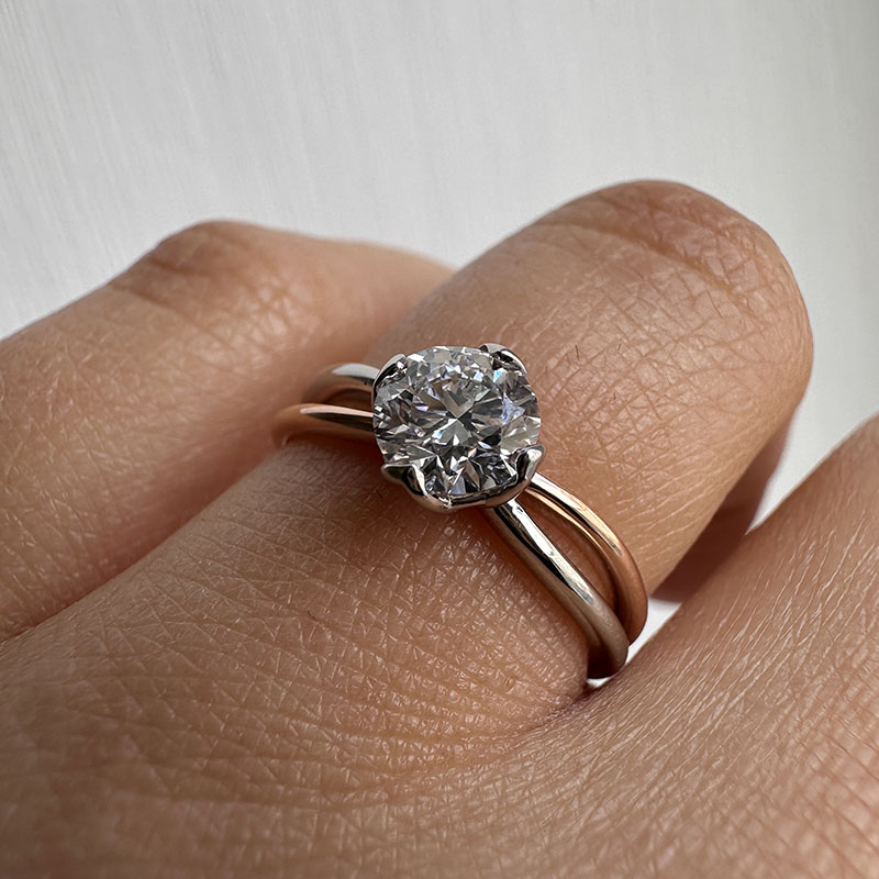 Split Shank Two Metals Round Diamond Engagement Ring
