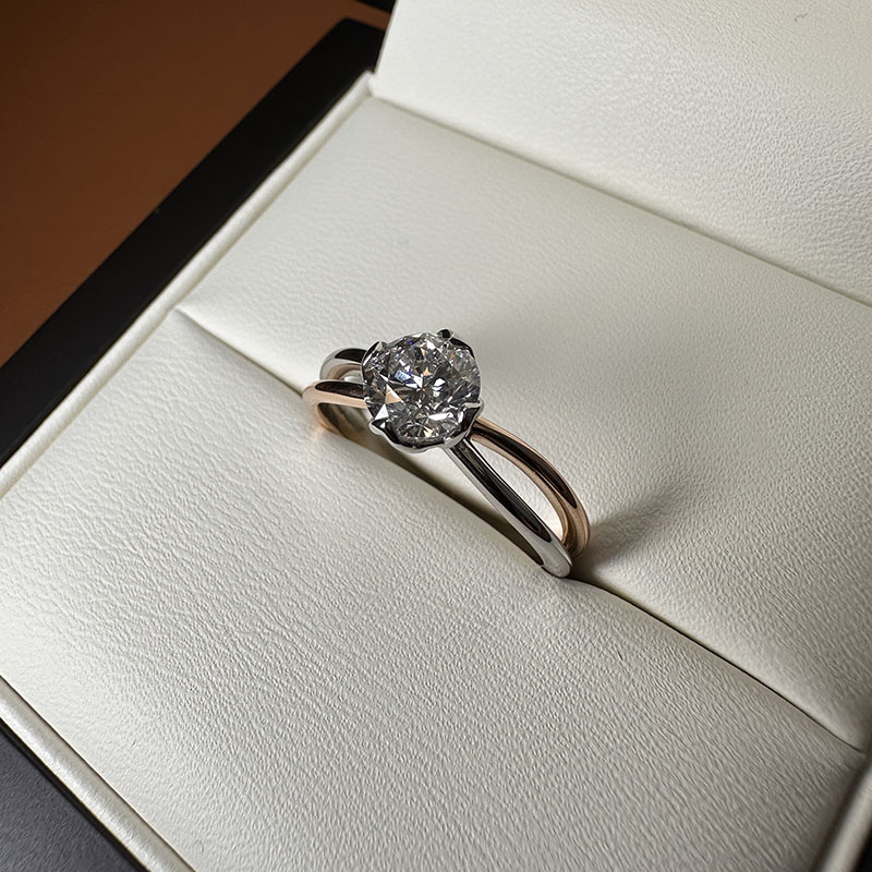 Split Shank Two Metals Round Lab Grown Diamond Engagement Ring