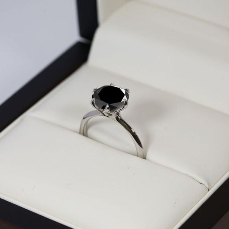 Six Tiger Claw Solitaire Black Diamond Engagement Ring
