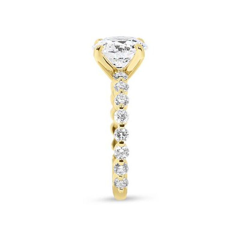 Lab Grown Yellow Gold Round Cut Shoulder Set Diamond Engagement Ring