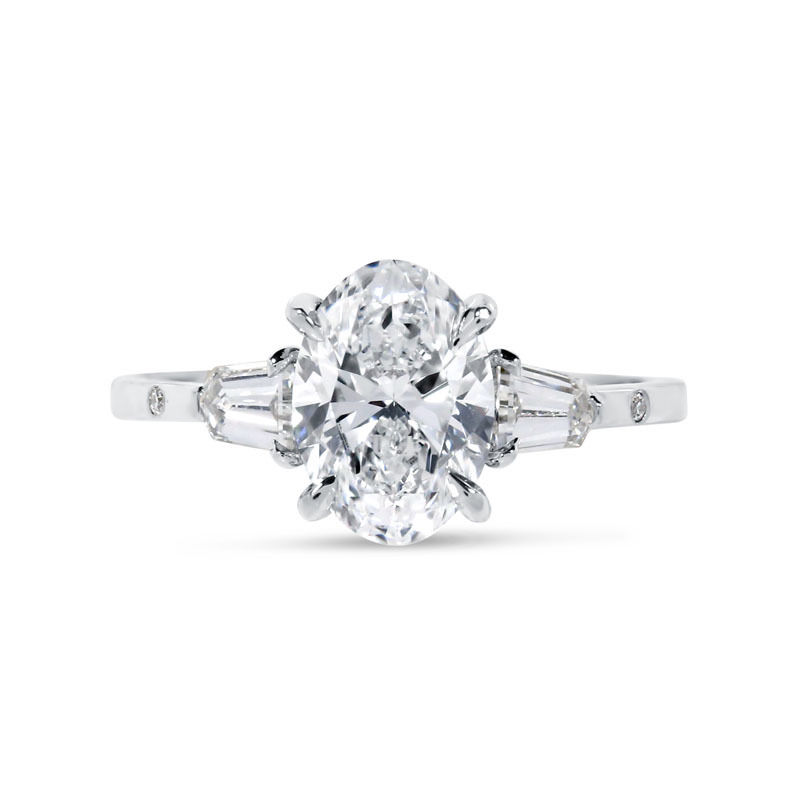 Oval Trilogy Bullets Side Stones Lab Grown Diamond Engagement Ring