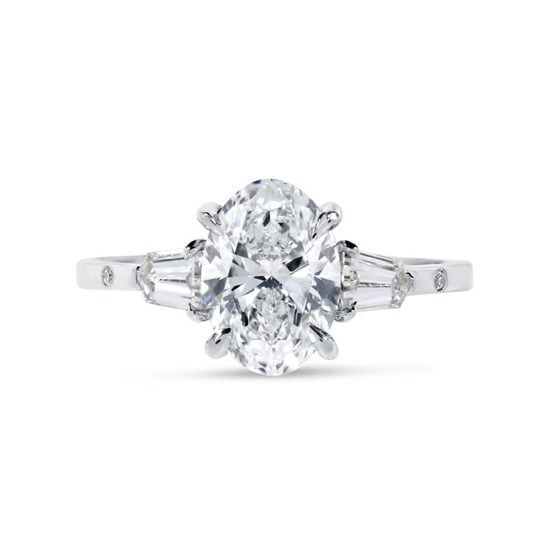 Oval and Pear Side Diamond Engagement Ring top view