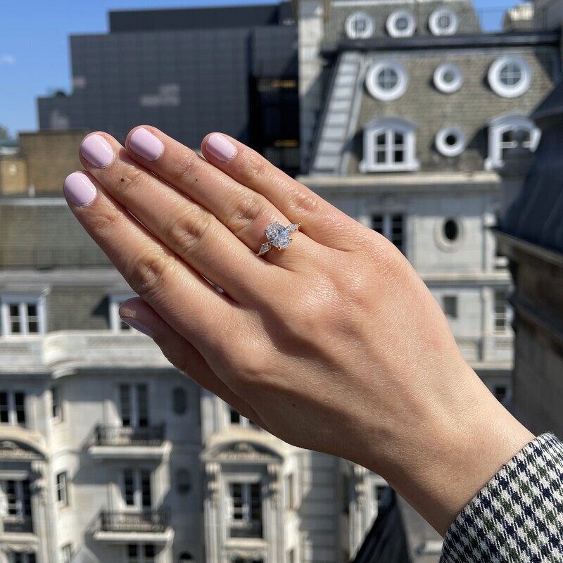 Oval and Kite side Lab Grown stones Diamond Engagement Ring