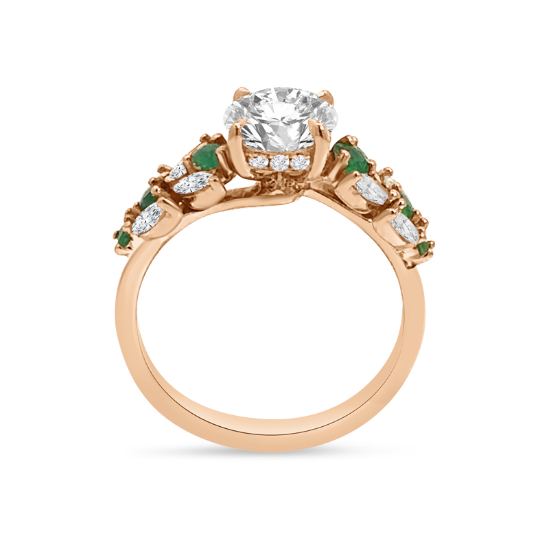 Floral Emerald and Marquise Lab Grown Diamond Engagement Ring