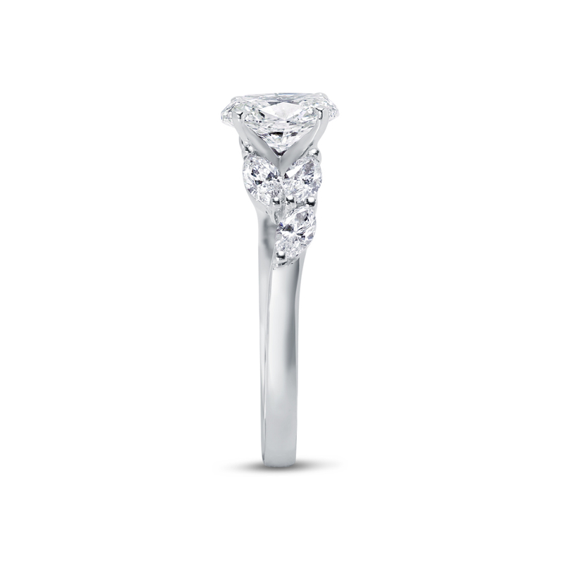 Oval Shape Marquise Side Diamond Engagement Ring