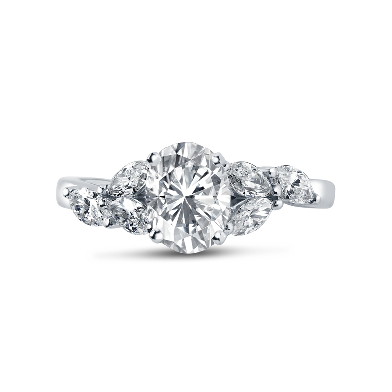 Oval Shape Marquise Side Diamond Engagement Ring