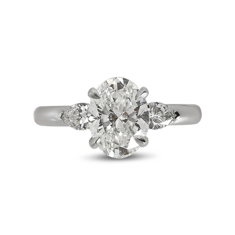 Oval Shape Pear Side Stones Diamond Engagement Ring