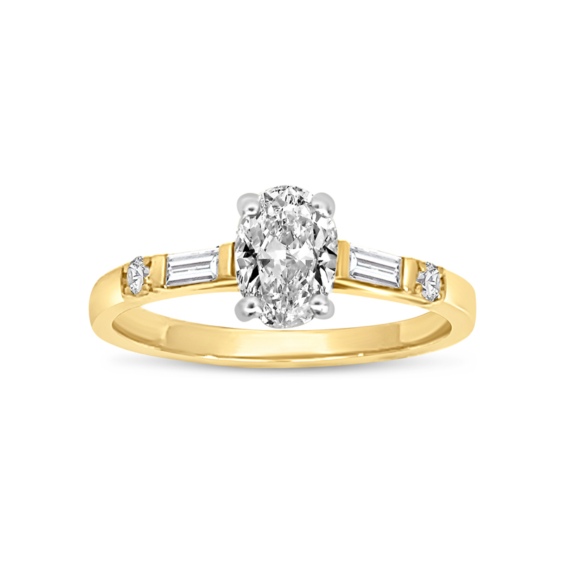 Round Shape and Tapered Baguettes Diamond Engagement Ring