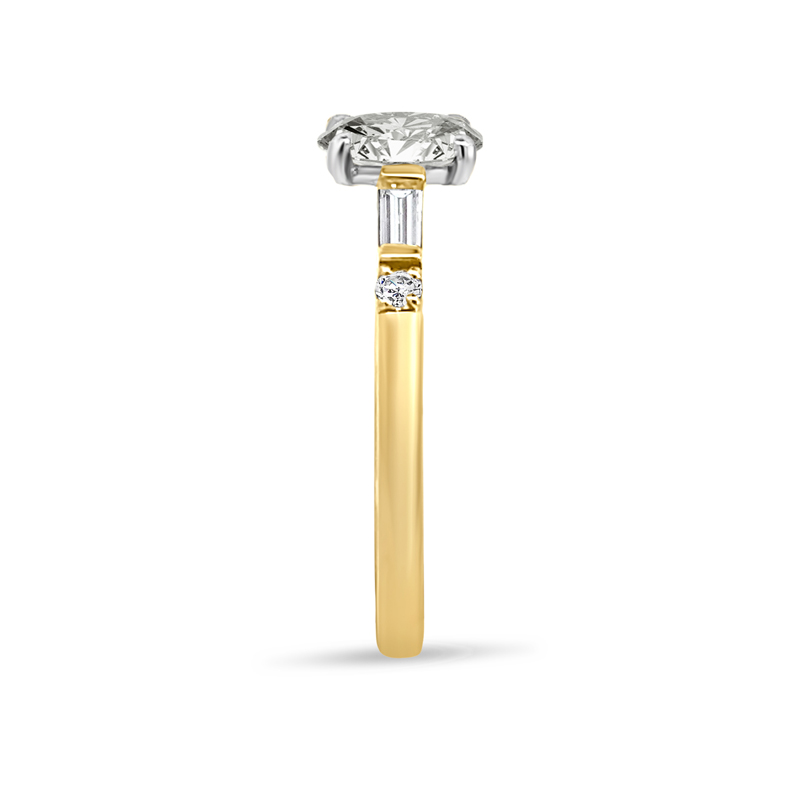 Round Shape and Tapered Baguettes Diamond Engagement Ring