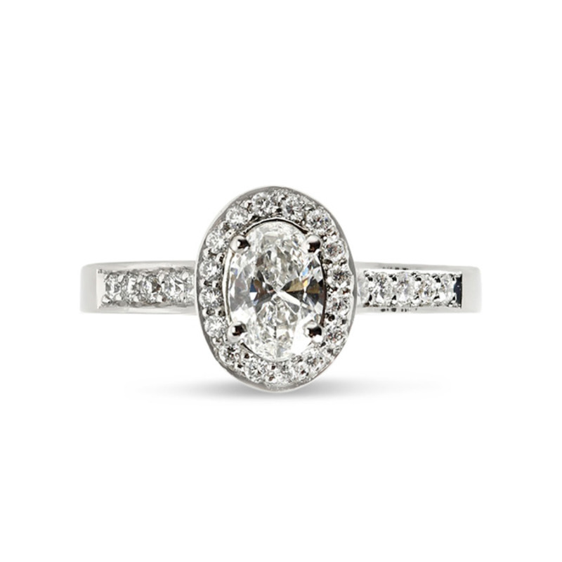 Oval Cut Pave Halo Lab Grown Diamond Engagement Ring