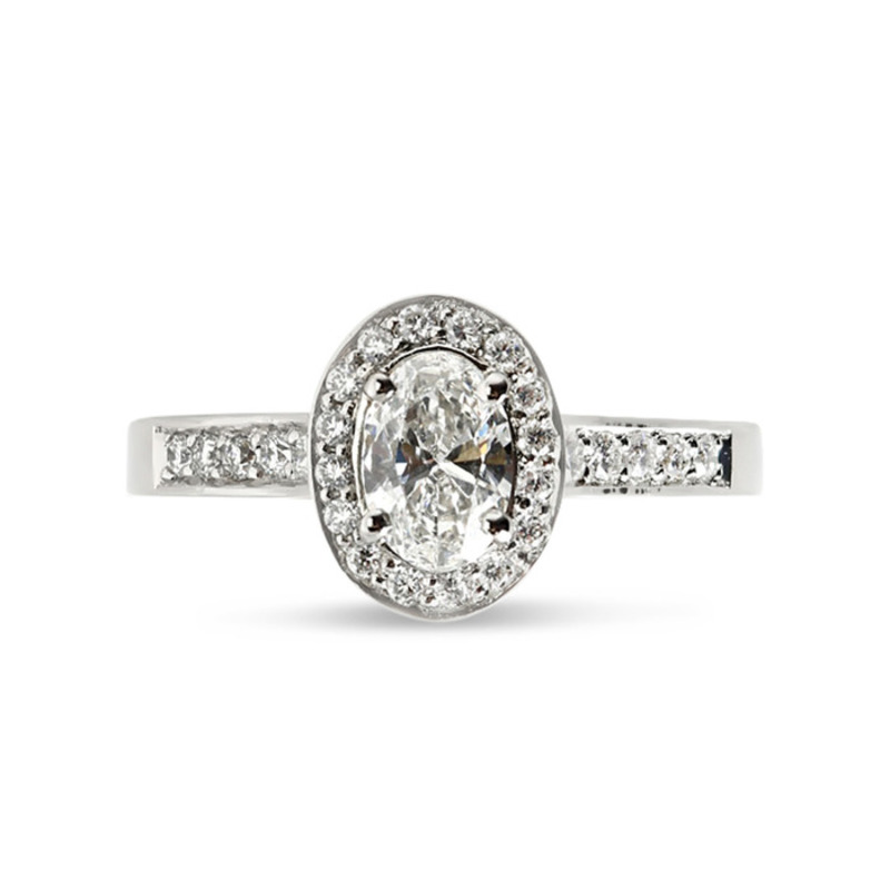 Oval Shape Pave Halo Lab Grown Diamond Engagement Ring