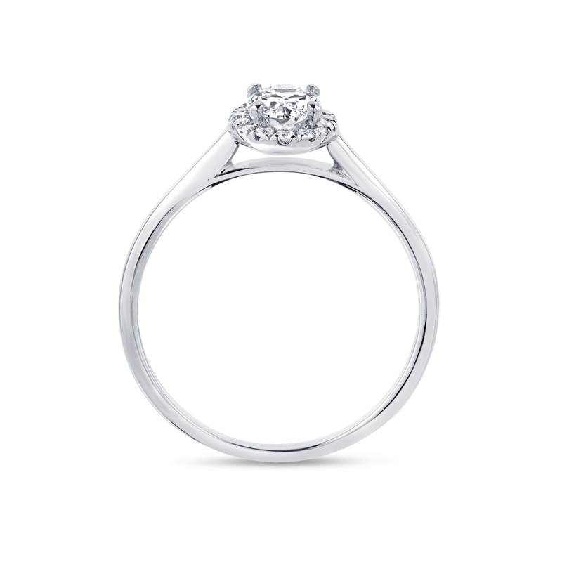 Oval Cut Plain Band Diamond Halo Engagement Ring