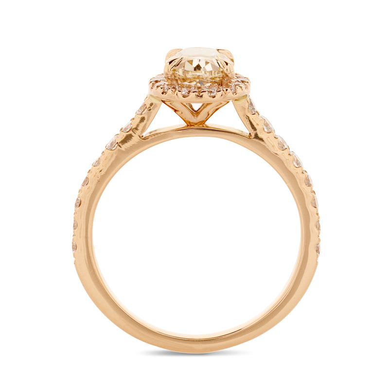 Rose Gold Champagne Oval Cut Diamond Halo Engagement Ring