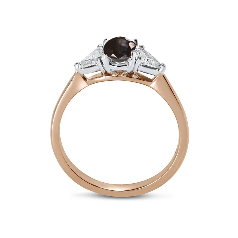 Black Diamond Oval Side Trilliant Engagement Ring