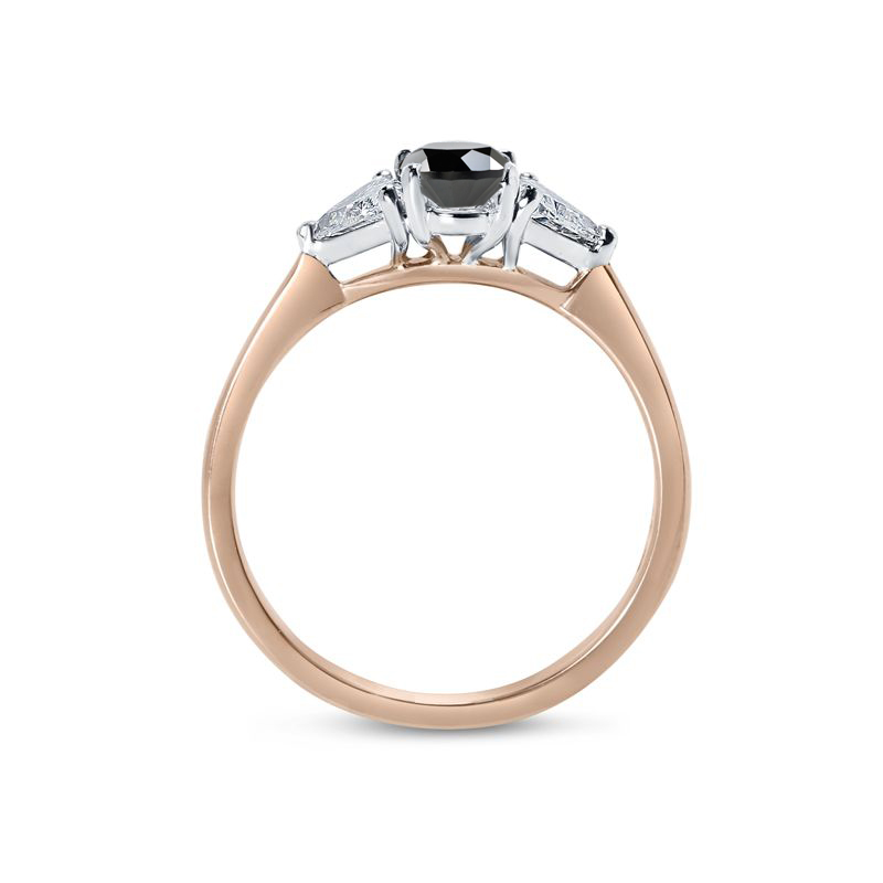 Black Diamond Oval Side Trilliant Engagement Ring