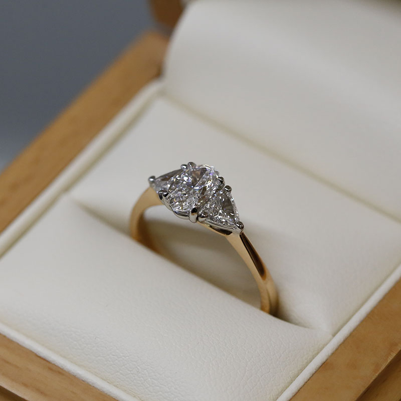 Oval Cut Side Trilliant Lab Grown Diamond Engagement Ring