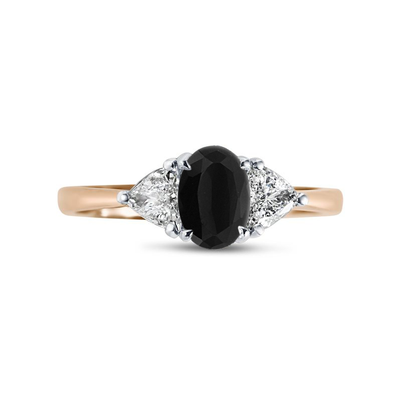 Black Diamond Oval Side Trilliant Engagement Ring