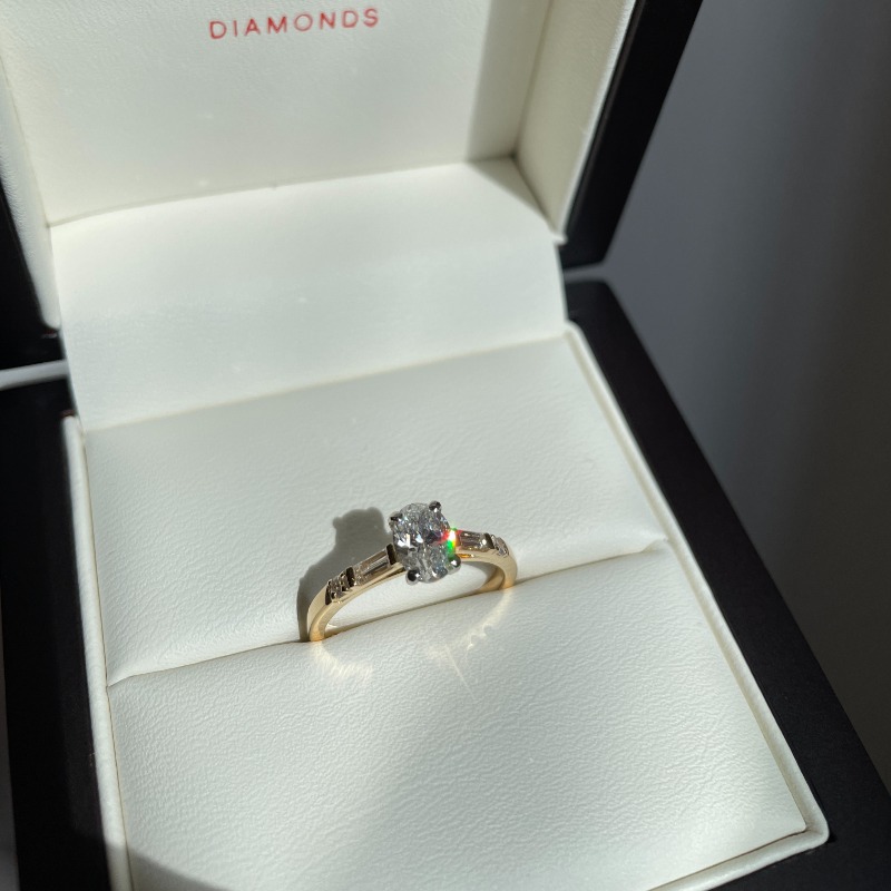 Round Shape and Tapered Baguettes Diamond Engagement Ring