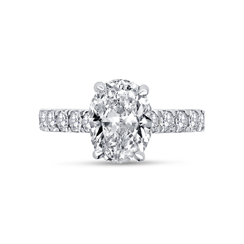 Oval Four Calw Thick Band Diamond Setting Engagement Ring Top View