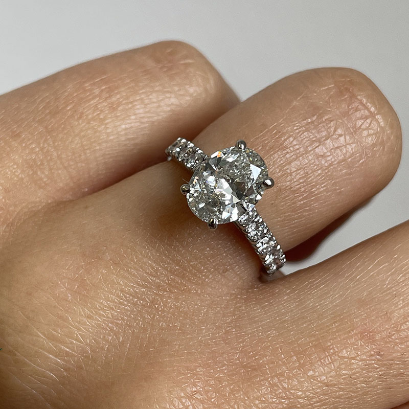 Oval Cut Thick Band Diamond Engagement Ring