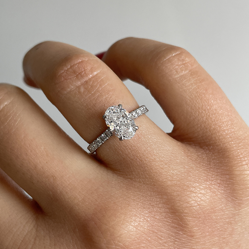 Oval Cut Thin Band Lab Grown Diamond Engagement Ring