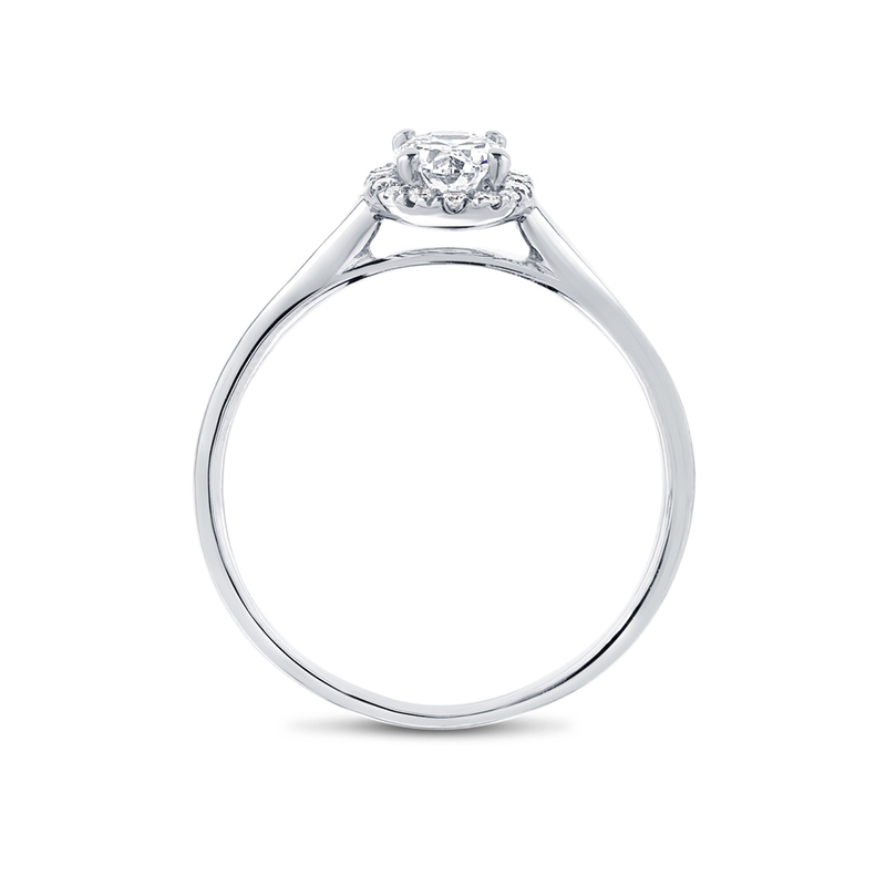Oval Cut Lab Grown Plain Band Diamond Halo Engagement Ring