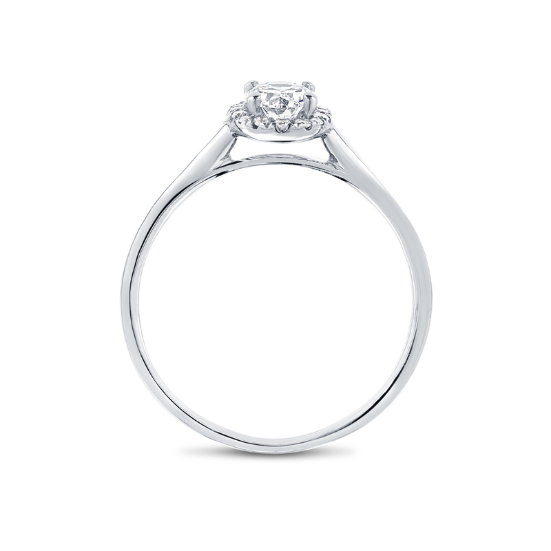 Oval Cut Plain Band Diamond Halo Engagement Ring