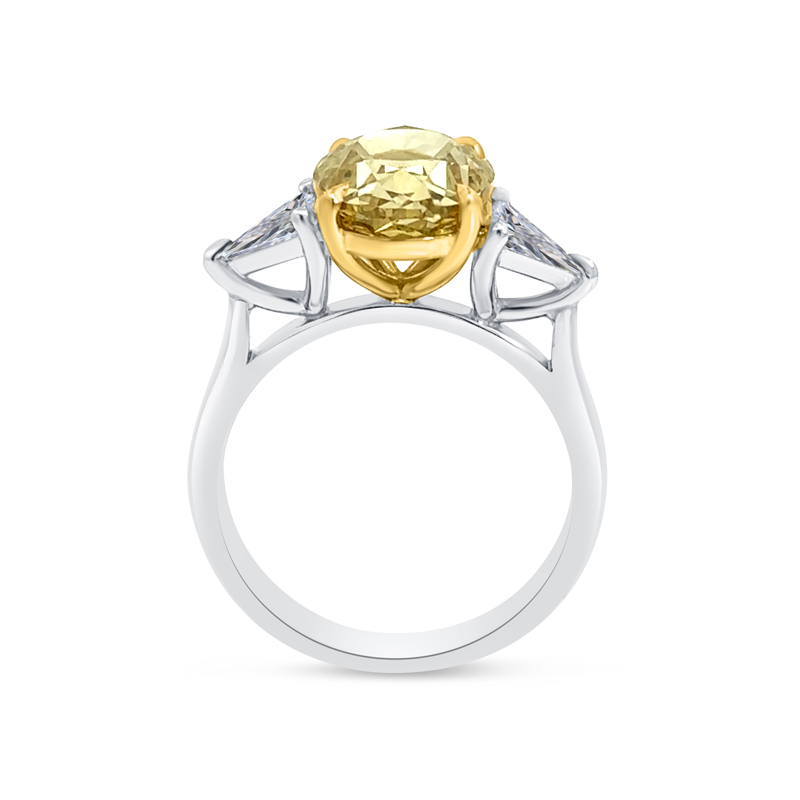 Yellow Oval Diamond Triangle Side Stones Engagement Ring