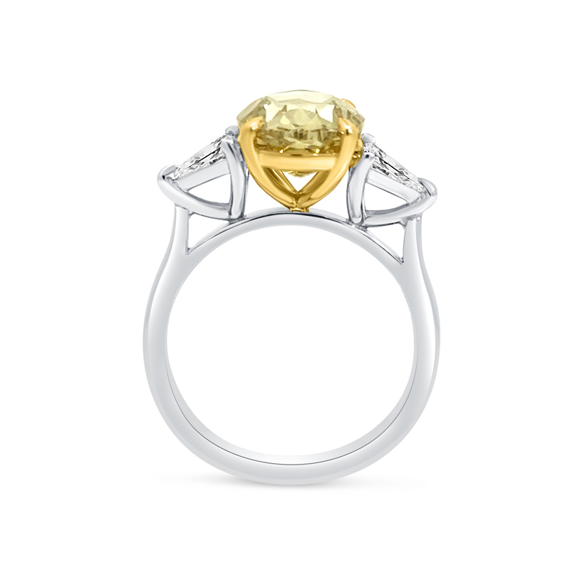 Yellow Oval Diamond Triangle Side Stones Engagement Ring