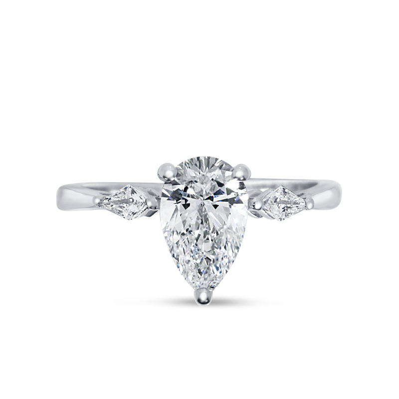 Pear and Kite Side Stones Lab Grown Diamond Engagement Ring