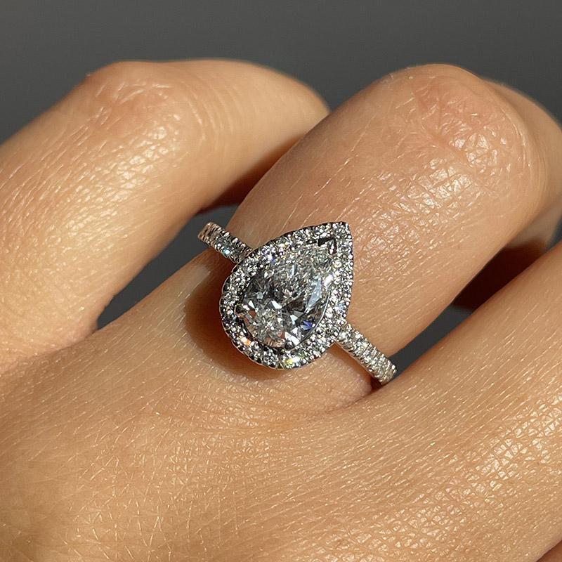 Pear Cut Lab Grown Diamond Halo Engagement Ring