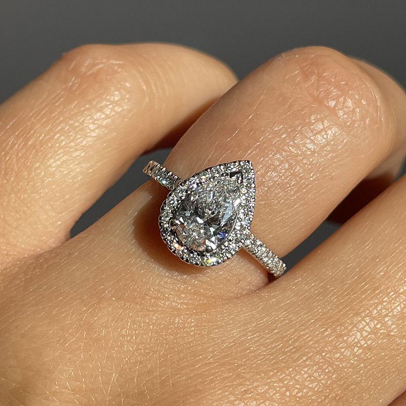 Pear Cut Lab Grown Diamond Halo Engagement Ring Reve Diamonds