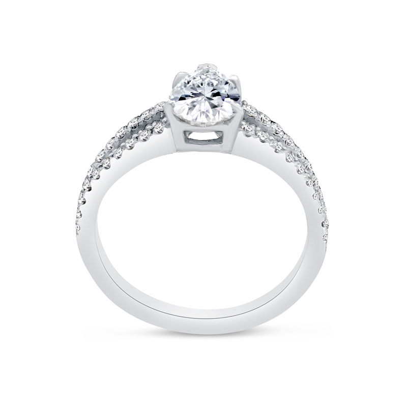 Pear cut micro set split shank lab grown Diamond Engagement Ring