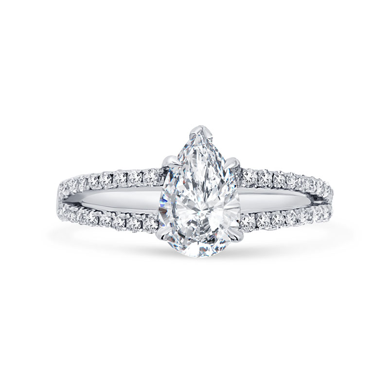 Pear cut micro set split shank lab grown Diamond Engagement Ring