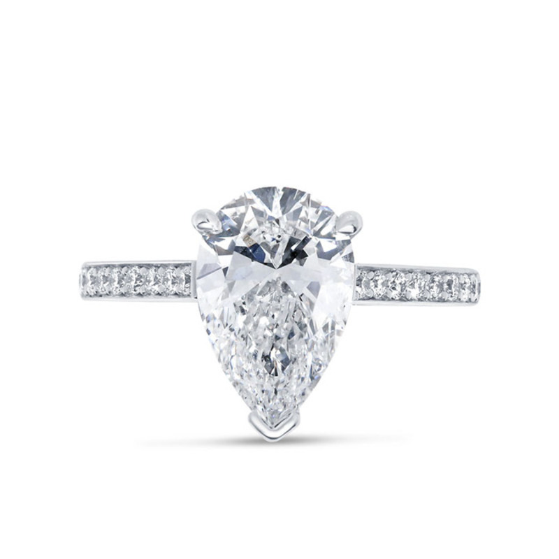 Pear Shaped Pave Setting Diamond Engagement Ring Top View