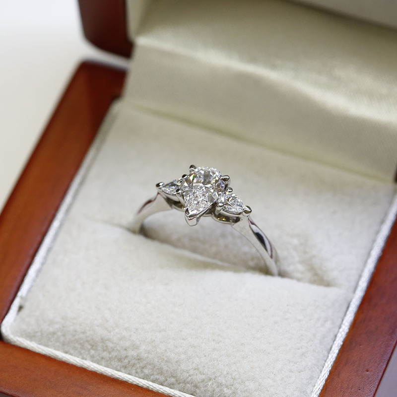Pear Shape and Pear Cut Shoulder Stones Diamond Engagement Ring