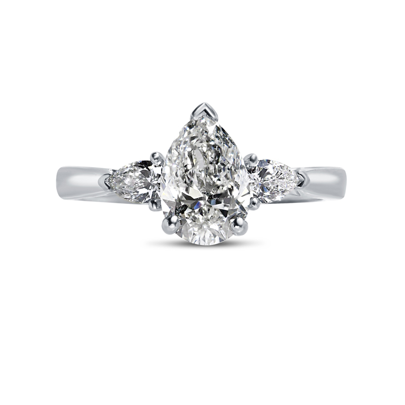 Pear Cut With Pair of Pear Shape Side Stones Diamond Engagement Ring Top View