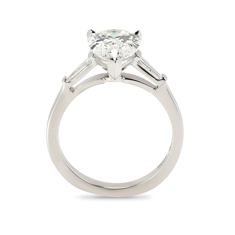 Pear Shape and Tapered Baguettes Design Lab Grown Diamond Engagement Ring