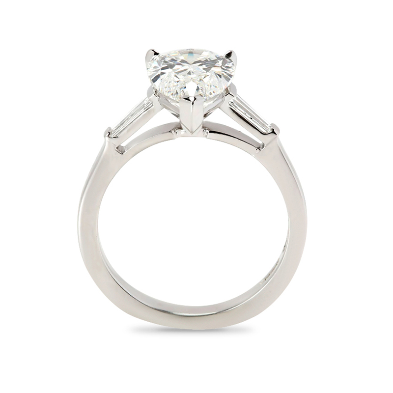 Pear and Tapered Baguettes Design Diamond Engagement Ring